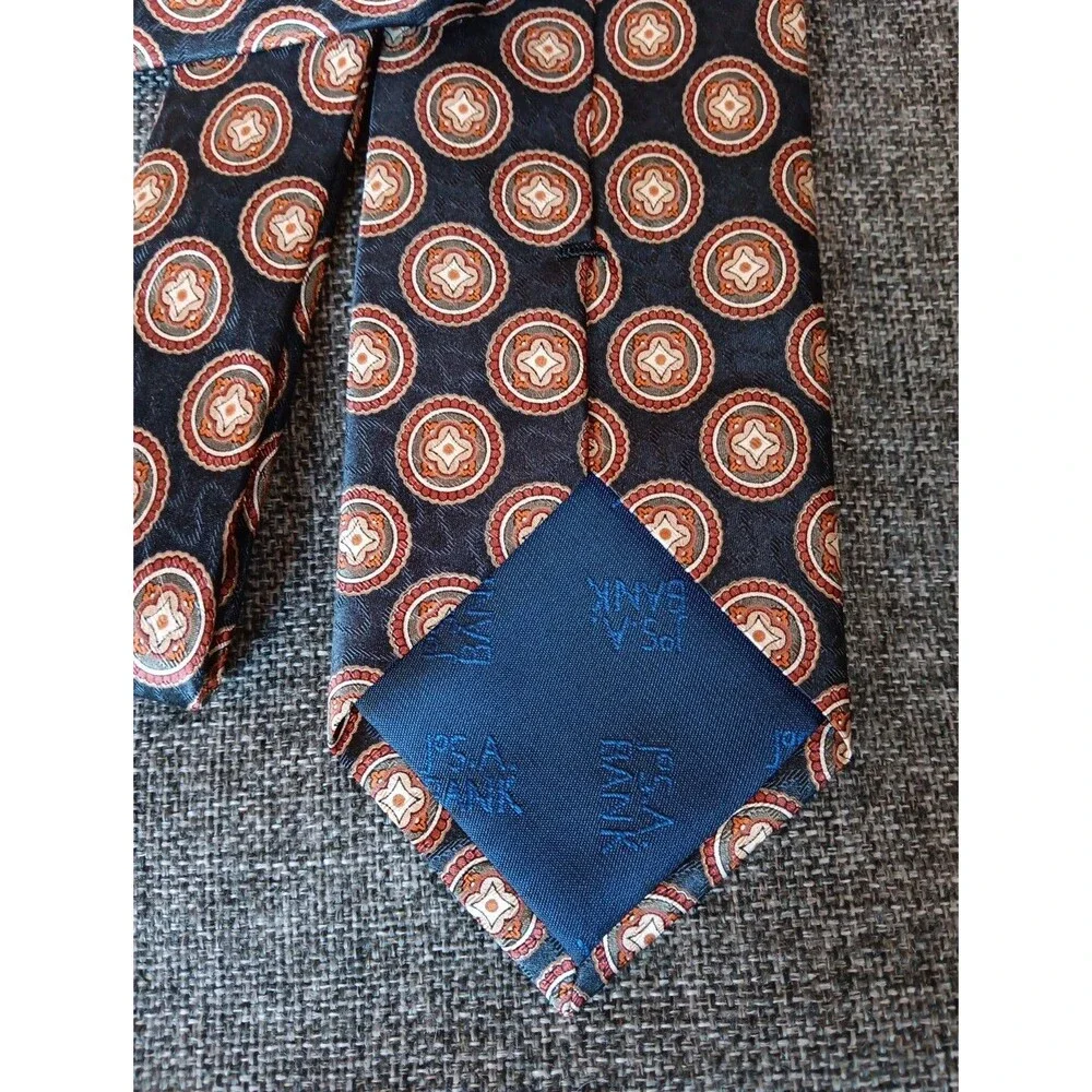 Tie 70s 80s 90s Y2K Mens Jos A Bank Silk Black Brown Beige 3.5 Wide 60 Long